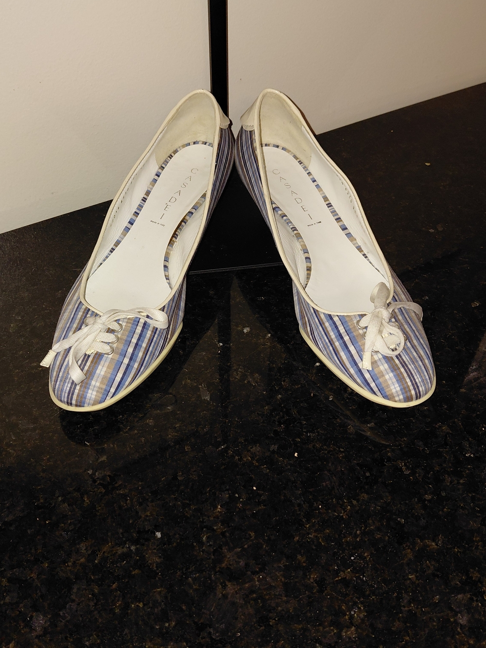Casadei Blue Striped Ballet Flats with Bow